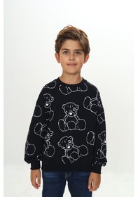 Resim Toontoy Kids Toontoy Erkek Çocuk Relax Fit Bisiklet Yaka Düşük Omuz Baskılı Sweatshirt - 2 İplik Siyah 