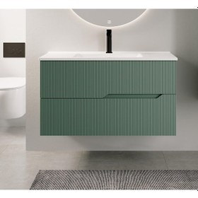 Resim Denko Tiran 85 Cm Beyoğlu Yeşil Banyo Dolabı Alt Modül Lavabo Gri 