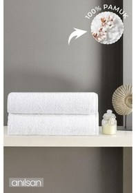 Resim 2'li Beyaz Banyo Havlusu - 70x140 Cm, 490 Gr, %100pamuk, Spa Ve Otel Havlusu, Günlük Kullanıma Uygun Beyaz 