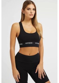 Resim Guess Logo Şeritli Yuvarlak Yaka Aline Spor Kadın Sütyen Siyah 