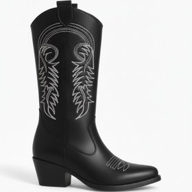 Resim FAYMAZ Kadın Nakışlı Topuklu Fermaurlı Kovboy Çizme 