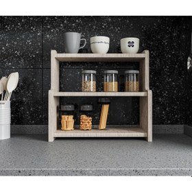 Resim Alpa Ev Mobilya 3 Katlı Tezgah Üstü Mutfak Rafı, Baharatlık Ve Çok Amaçlı Organizer Traverten 