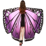 Resim Yaozixa Kadınlar İçin Pudra Mor Elbise, Yüz Maskeli, Büyük Kelebek Kanatlı, Yüzük Taşlı Dans Cape, Toptan Alışveriş Mor 