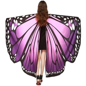 Resim Yaozixa Kadınlar İçin Pudra Mor Elbise, Yüz Maskeli, Büyük Kelebek Kanatlı, Yüzük Taşlı Dans Cape, Toptan Alışveriş Mor 