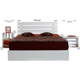 Resim Pasifichome Huga Çift Kişilik Beyaz Ahşap Karyola Komodin Takım 140X190 Cm 