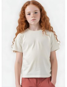 Resim Fyk Kids Kız Çocuk Yuvarlak Yaka Penye T-shirt Krem 