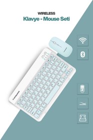 Resim SPRANGE Tablet Ve Telefonlar İçin Bluetooth - Wireless Klavye Ve Mouse Set - Mavi 