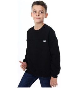 Resim Toontoy Kids Toontoy Erkek Çocuk Relax Fit Bisiklet Yaka Düşük Omuz Baskılı Parçalı Sweatshirt - 2 İplik Siyah 