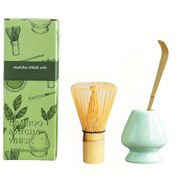 Resim Geleneksel Japon Matcha Seti - Bambu Çırpıcı, Seramik Ağızlık & Kaşık ile 3 Parça Set - Tatiller İçin Mükemmel 