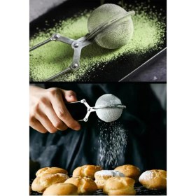 Resim Pratik Paslanmaz Çelik Un Kakao Pudra Şekeri Eleği Maşalı Bitki Çayı Demleme Süzgeci 
