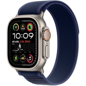 Resim Apple Watch Ultra 2 MX4L3TU/A GPS + Cellular 2024 49mm Natural Titanium Case with Blue Trail Loop - M/L (Distribütör Garantili) 