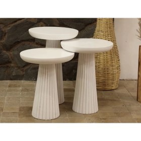 Resim Simillo Home&Living Wood Wooden Mat Beyaz 3’lü Set Mantar Yan Sehpa Fiskos Çiçeklik Decorative 