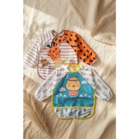 Resim Babydonat Lüks Sıvı Geçirmez Uzun Kollu Bebek Blw Önlüğü 6-24 Ay - 2'li Set Hayvan Figürlü Mama Önlüğü - Leke Tutmaz ve Yıkanabilir Etkinlik Önlüğü 