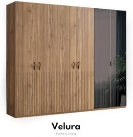 Resim İzgi 6 Kapaklı (Ahşap ve Cam) Gardırop (Dolap) 