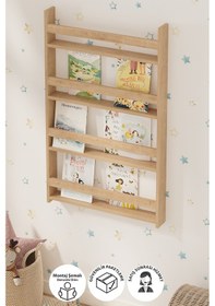 Resim 4 Raflı 120 X 74 Cm Montessori Kitaplık Eğitici Çocuk Kitaplığı Safir Meşe Safirmeşe 