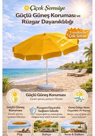 Resim Eğilebilir Plaj Bahçe Balkon Şemsiyesi Branda Kumaş 2 Metre 10 Telli Dayanıklı Sarı 