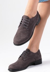 Resim Mio Gusto Berta Gri Renk Süet Kadın Oxford Düz Ayakkabı 