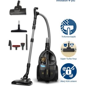 Resim Philips Kumandalı Kontrol Marathone Ultimate Toz Torbasız Elektrikli Süpürge, XB9145 + Turbo Halı Döver Başlık + Hav-Yün Toplayıcı 