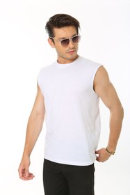 Resim CHEISU Erkek Beyaz Bisiklet Yaka Tank Sıfır Kol Atlet %100 Pamuk T-shirt 
