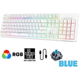 Resim Miaxtreme Sarftech Beyaz Rgb Mavi Switch Q Gaming Tam Mekanik Kablolu Oyuncu Klavyesi K50 Bkb4 