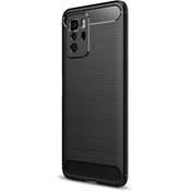 Resim Microcase Poco X3 Uyumlu Gt Brushed Carbon Fiber Silikon Kılıf - Siyah 