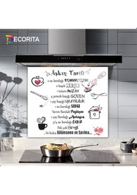 Resim Cam Ocak Arkası Koruyucu Aşkın Tarifi Beyaz Fon 52cm X 60cm 