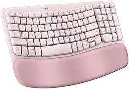 Resim Logitech Wave Keys kablosuz ergonomik klavye, yastıklı avuç içi dayanağı, rahat doğal yazma, kolay anahtarlama, Bluetooth, Logi cıvata alıcısı, çoklu işletim sistemi, Windows/Mac için, gül 