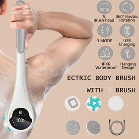 Resim Duş için 5 Değiştirilebilir Başlıklı 5'li Elektrikli Vücut Fırçası - USB Şarj Edilebilir, 360° Dönen, IPX6 Su Geçirmez Banyo Fırçası, Derin Temizlik, Peeling ve Masaj için, Lityum Pil Güçlü, Vücut Fırçası 