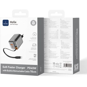 Resim Wiwu Wi-G021 Helix Serisi GaN Teknolojili Hızlı Şarj Başlığı USB-A to Type-C PD 45W Type-C Kablolu Şarj Seti - Siyah 