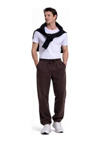 Resim Tudors Erkek Kahverengi Pamuklu Baggy Fit Rahat Kesim Beli Bağcıklı Yan Cepli Örme Eşofman Altı-42679 