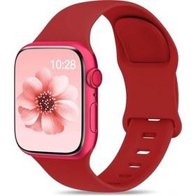 Resim Qingmipy İos Uyumlu 5/6/7/9 İçin Kırmızı Silikon Kordon - 8-harfli Ve Kelebek Kanca İle 42-44-45-49mm Uyumlu 