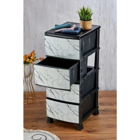 Resim Homie 4 Katlı Çekmeceli Baskılı Desenli Kapaklı Plastik Komidin - Sebzelik - Çekmece 