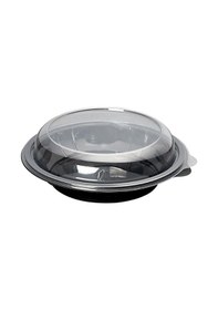 Resim Vempi 1000 Cc Sızdırmaz Siyah Kase Şeffaf Kapak, 10 Adet - Sert Plastik - Mikrodalga Uyumlu, Salata Siyah - Şeffaf 