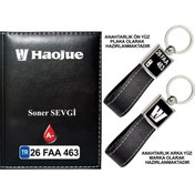 Resim Plakanıza Özel Haojue Logolu Siyah Ruhsat Kabı Ve Anahtarlık 