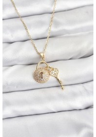 Resim Zincir Gold Renk Kilit Anahtar Model Zirkon Taşlı Kadın Kolye - Ebj260130w39308 Renkli 