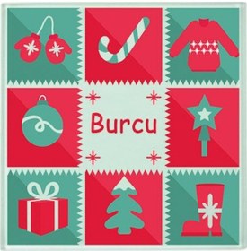 Resim Yeni Yıl Temalı Isimli Yılbaşı Hediyesi Cam Bardak Altlığı 