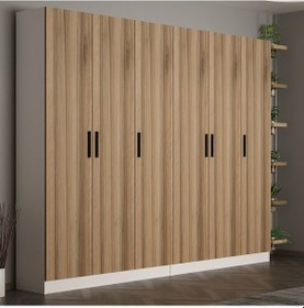 Resim Minar Kale 210 Cm 6 Kapaklı 2b Raf Portmanto Beyaz Dore 