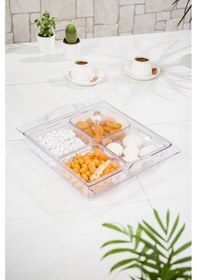 Resim Akrilik Şeffaf 4'lü Tek Kapaklı Kahvaltılık & Sunumluk Şeffaf 