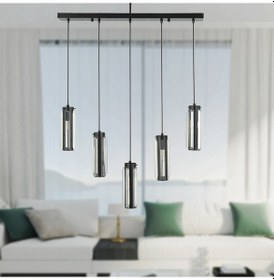 Resim Natali 5 Li Sıralı Siyah Salon- Modern Tasarım Yemek Masası Üstü Salon Sarkıt Avize 