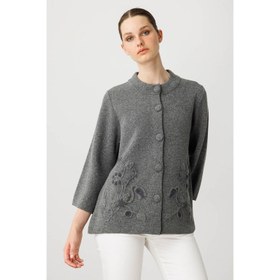 Resim Desen Triko Dik Yaka Çiçek Desenli Kısa Kadın Yün Ceket 25015 (25015) 
