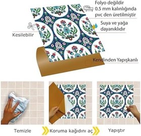 Resim Tink Kendinden Yapışkanlı Zemin Duvar Sticker, Fayans Kaplama PVC Karo Metraj Çini Desenli 30x30 cm (4 Adet / 0,36 m²) 
