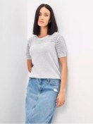 Resim Sannmarina Büyük Beden Pamuklu Kısa Kollu Bluz 225937104 Gri 