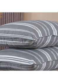 Resim Pamuklu İpliği Boyalı Yıkamalı Kapaklı Yastık Kılıfı 2 Li Set 50x70 Cm Çift İğne Detaylı Gri - Beyaz 