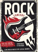 Resim Rock Concert Retro Ahşap Tablo - 1976 Müzik Afişi Ve Gitar Tasarımı 