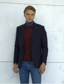 Resim Erkek Yün Ceket Nopeli Mono Yaka Torba Cep Çift Yırtmaç Slim Fit Ceket Ncs Jeans 4003-Lacivert 