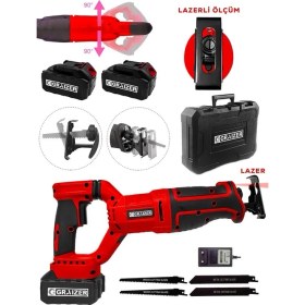 Resim 180 Derece Döner Başlıklı Şarjlı Kömürsüz Çelik Şanzıman Kemik Kesme Tilki Kuyruğu Testere-Kırmızı 