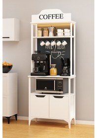 Resim Peru Kahve Köşesi Mikrodalga Fırın Bölmeli Ajda Ledli Çok Amaçlı Mutfak Dolabı Beyaz 