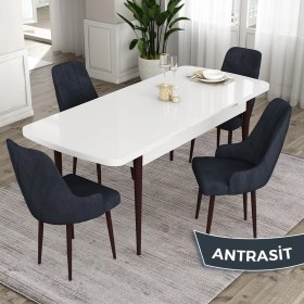 Resim Canisa Concept Eta Serisi 80 x 132 cm Mdf Açılabilir Masa Takımı Beyaz Masa Kahve Ayak 4 Sandalye 