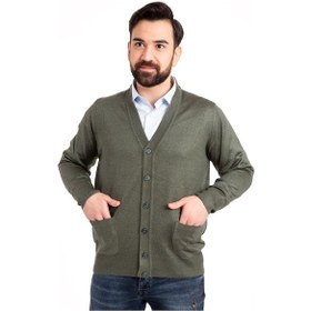 Resim Erkek Orta Yaş ve Üzeri İnce Yün Akrilik Triko Örgü Düğmeli Baba Hırka 5100-Haki Yeşili Haki 