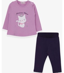 Resim Breeze Kız Bebek Taytlı Takım Kedicik Baskılı 9 Ay-3 Yaş Eflatun 